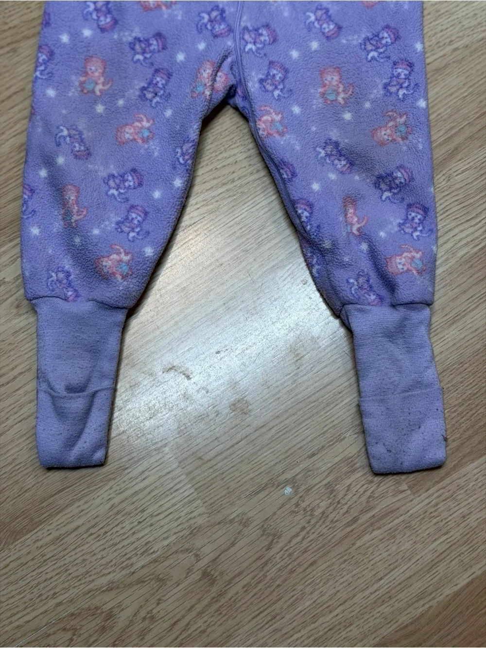 Vintage Snugabye Convert-A-Foot Girls Purple Animal Print Fleece Sleeper Pajamas